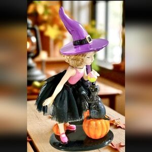 Ghoulish Pretty Witch Ballerina With Black Cat 11.5” Tall 2025 Halloween New